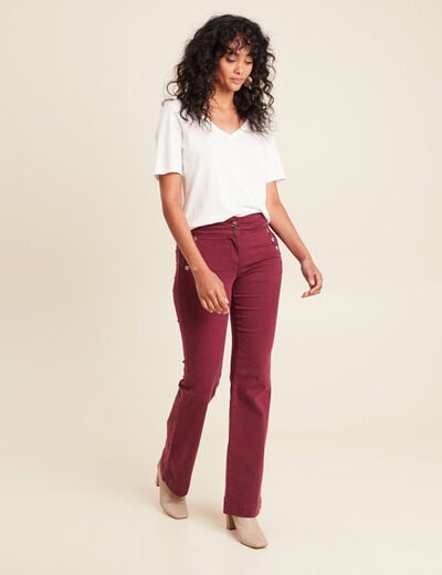 Pantalon coupe bootcut &agrave; pont bordeaux femme