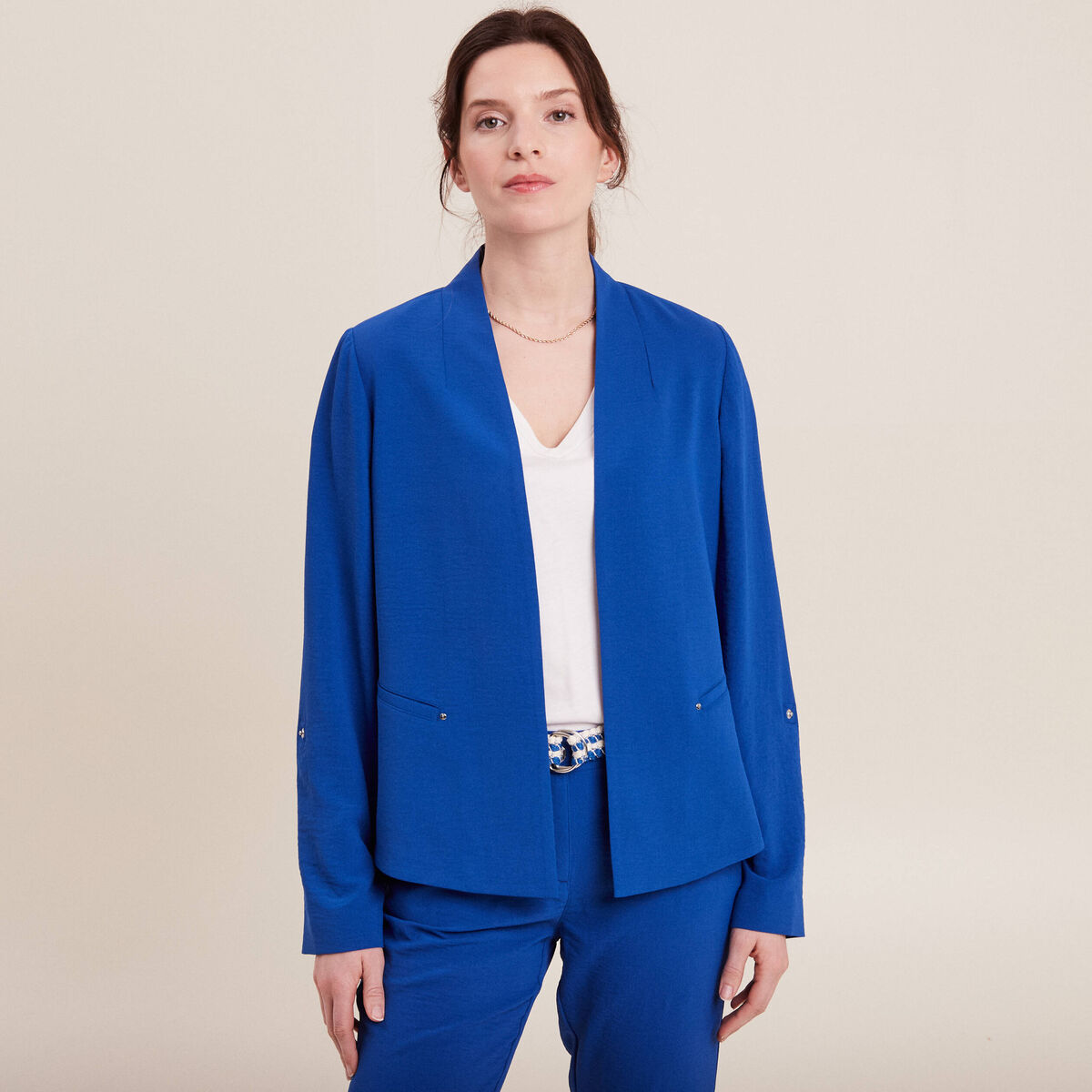Veste droite fluide bleu electrique femme