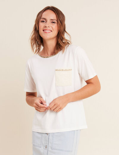 T-shirt manches courtes blanc femme ecru femme