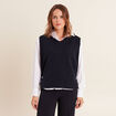 Pull sans manches à capuche bleu foncé femme