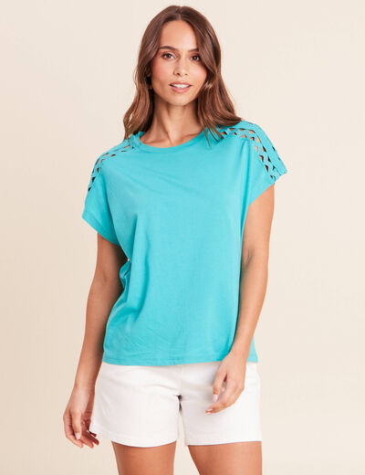T-shirt col rond manches courtes vert turquoise femme