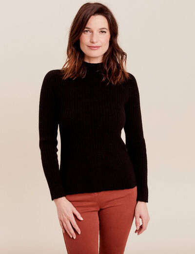 Pull manches longues côtelé noir femme