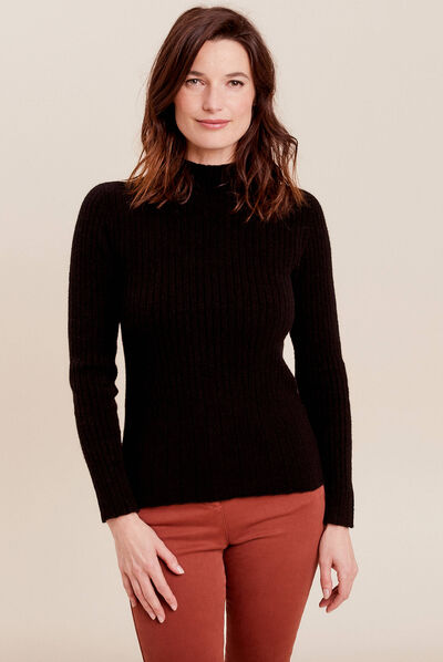 Pull manches longues côtelé noir femme