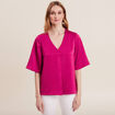 Blouse manches 3/4 satin rose fushia femme