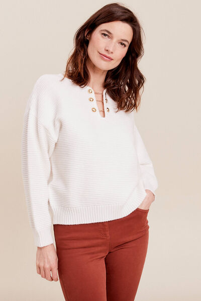 Pull manches longues ecru femme