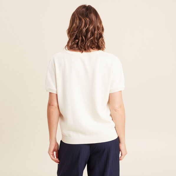 pull col v manches courtes ecru femme Pull col V manches courtes ecru femme