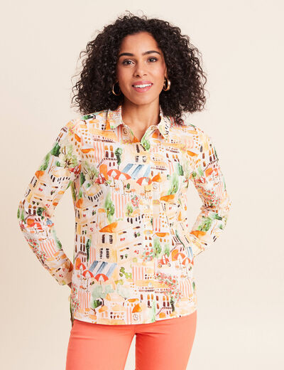 Chemise col am&eacute;ricain manches longues multicolore femme