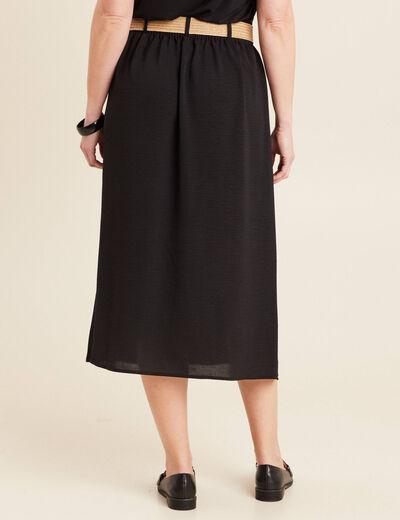 Jupe longue évasée ceinturée noir femme
