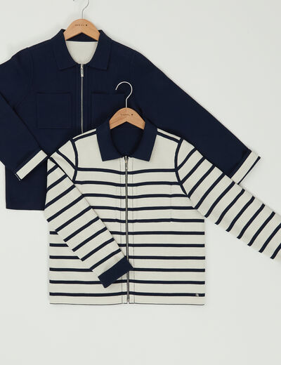 Gilet r&eacute;versible manches longues bleu femme