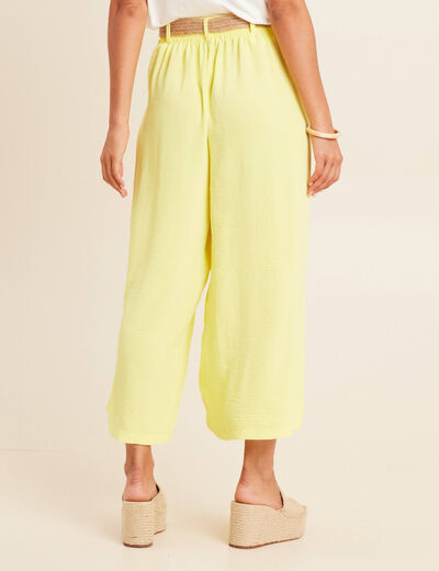 Pantalon jupe-culotte large jaune clair femme