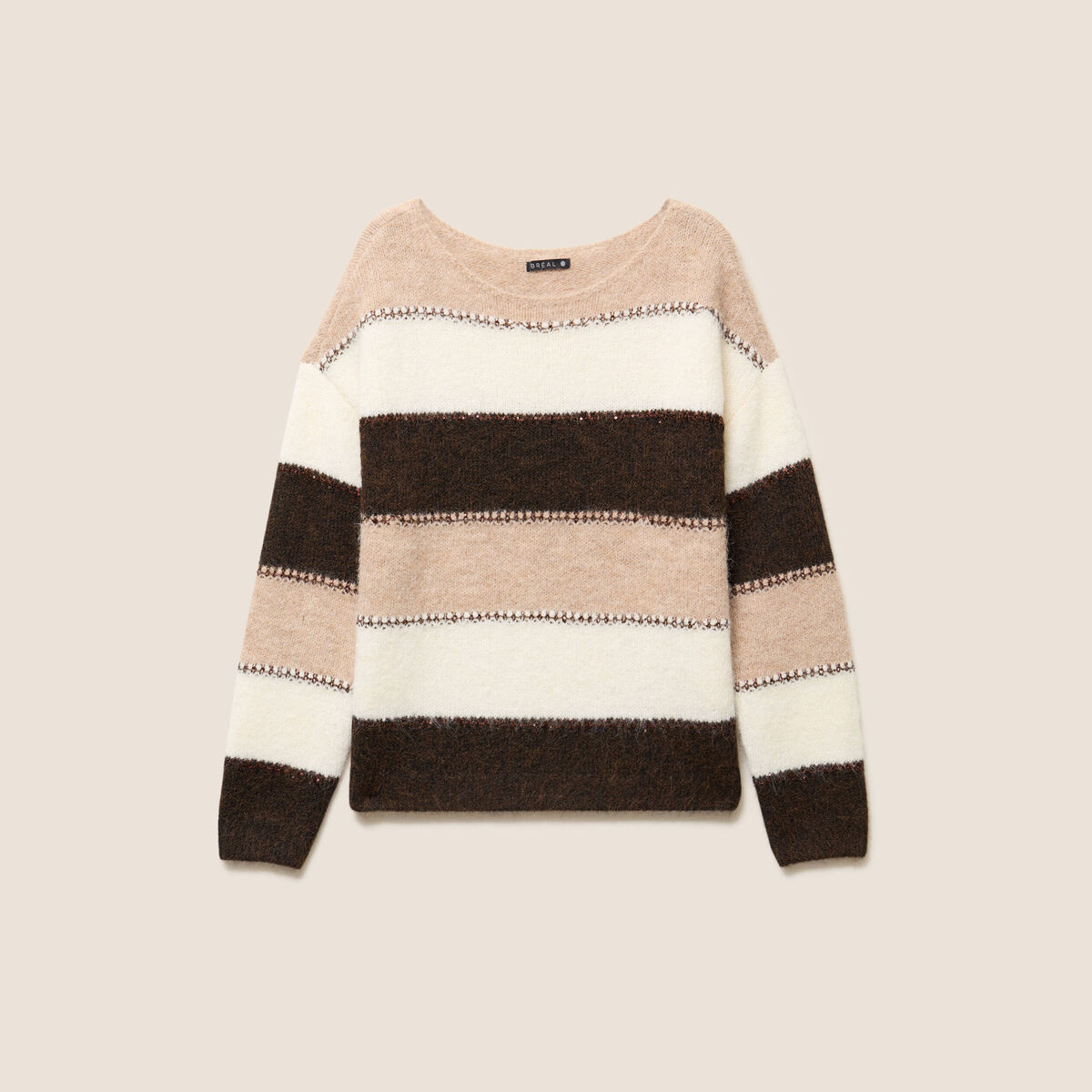 Pull col bateau marron femme