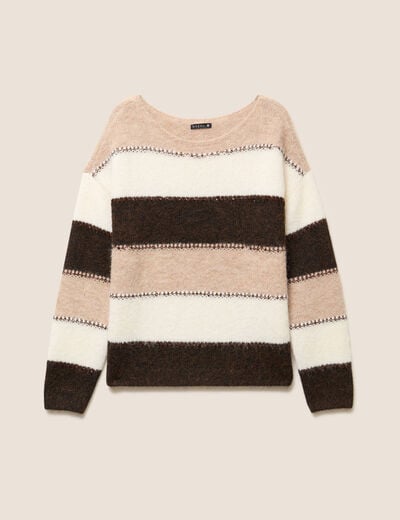 Pull col bateau marron femme