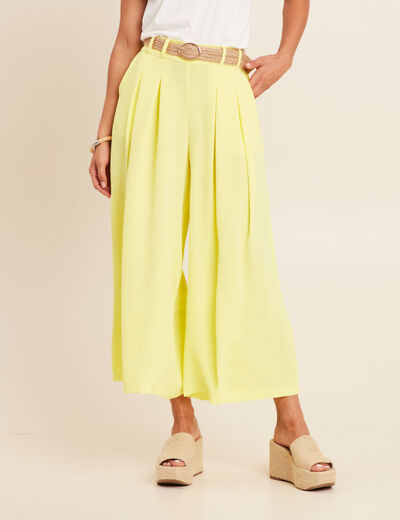 Pantalon jupe-culotte large jaune clair femme