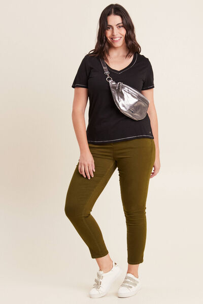 Pantalon léger taille standard 7/8ème vert kaki femme