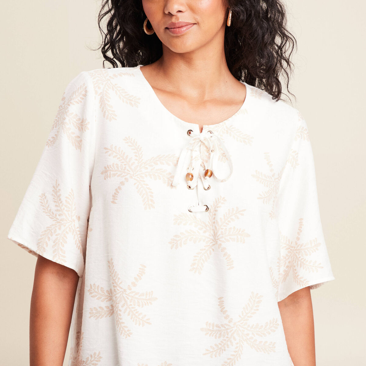 Blouse crêpe manches courtes beige femme
