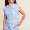 Chemise droite courte manches courtes bleu clair femme