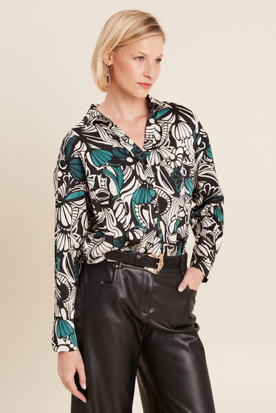 Chemise manches longues satin vert foncé femme