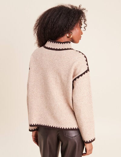 Pull col montant beige femme