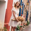 Robe droite fluide smock&eacute;e ecru femme