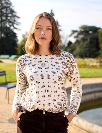 Pull col rond marron femme