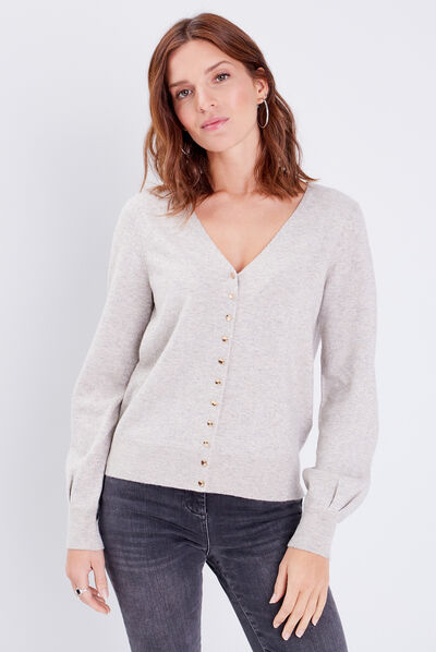 Gilet manches longues creme femme