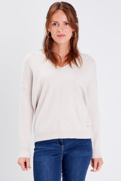 Pull manches longues creme femme
