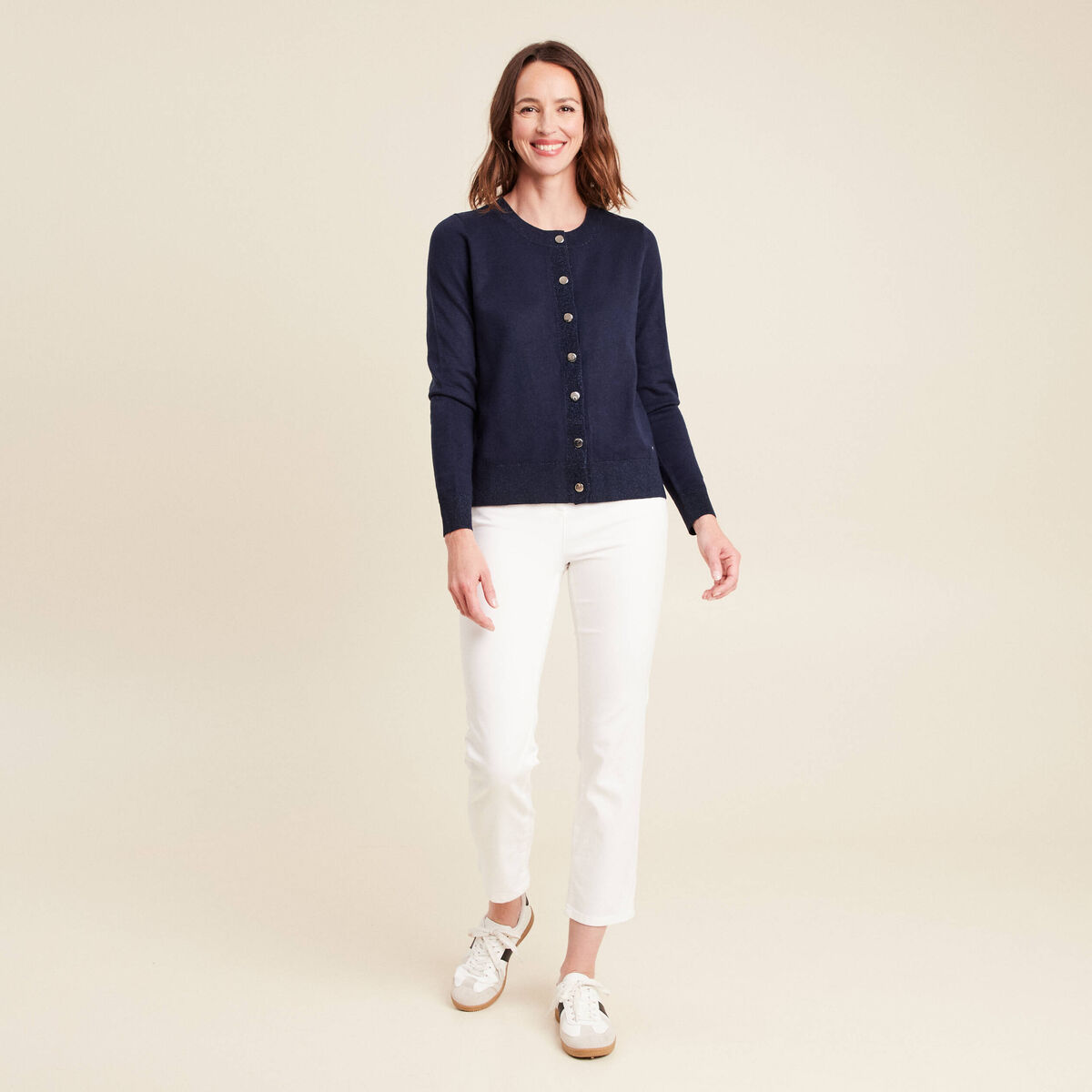 Gilet col rond bleu marine femme