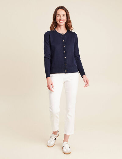 Gilet col rond bleu marine femme