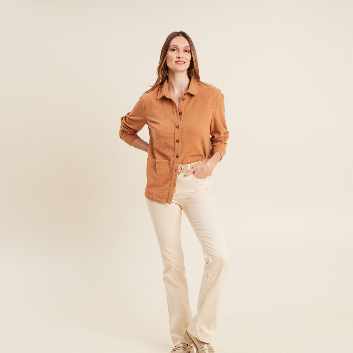 Surchemise manches longues camel femme
