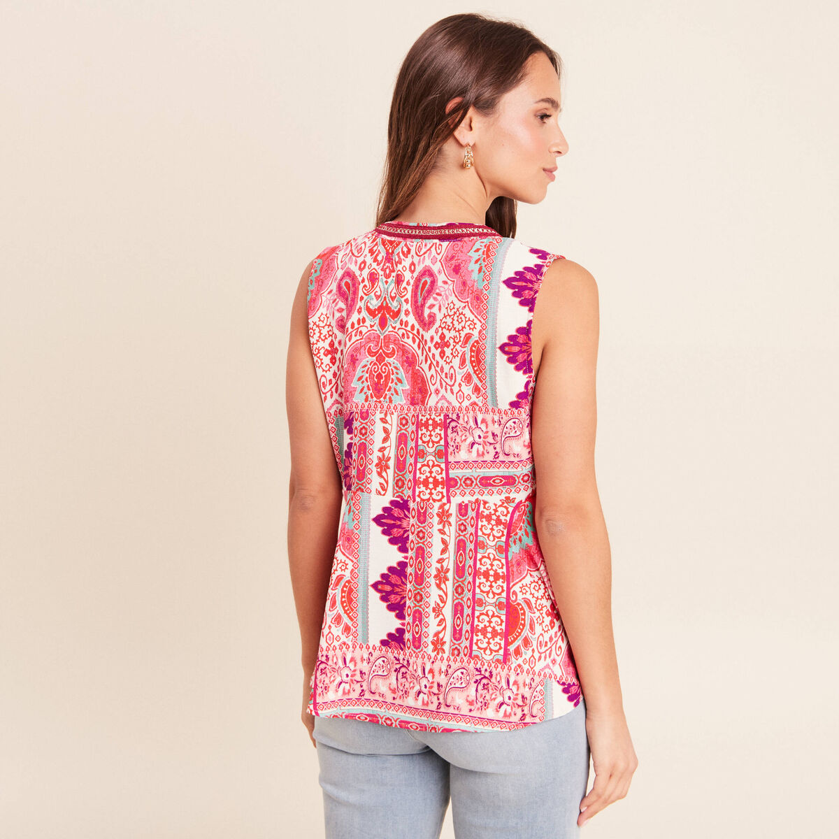 Blouse ample sans manches col v rose femme