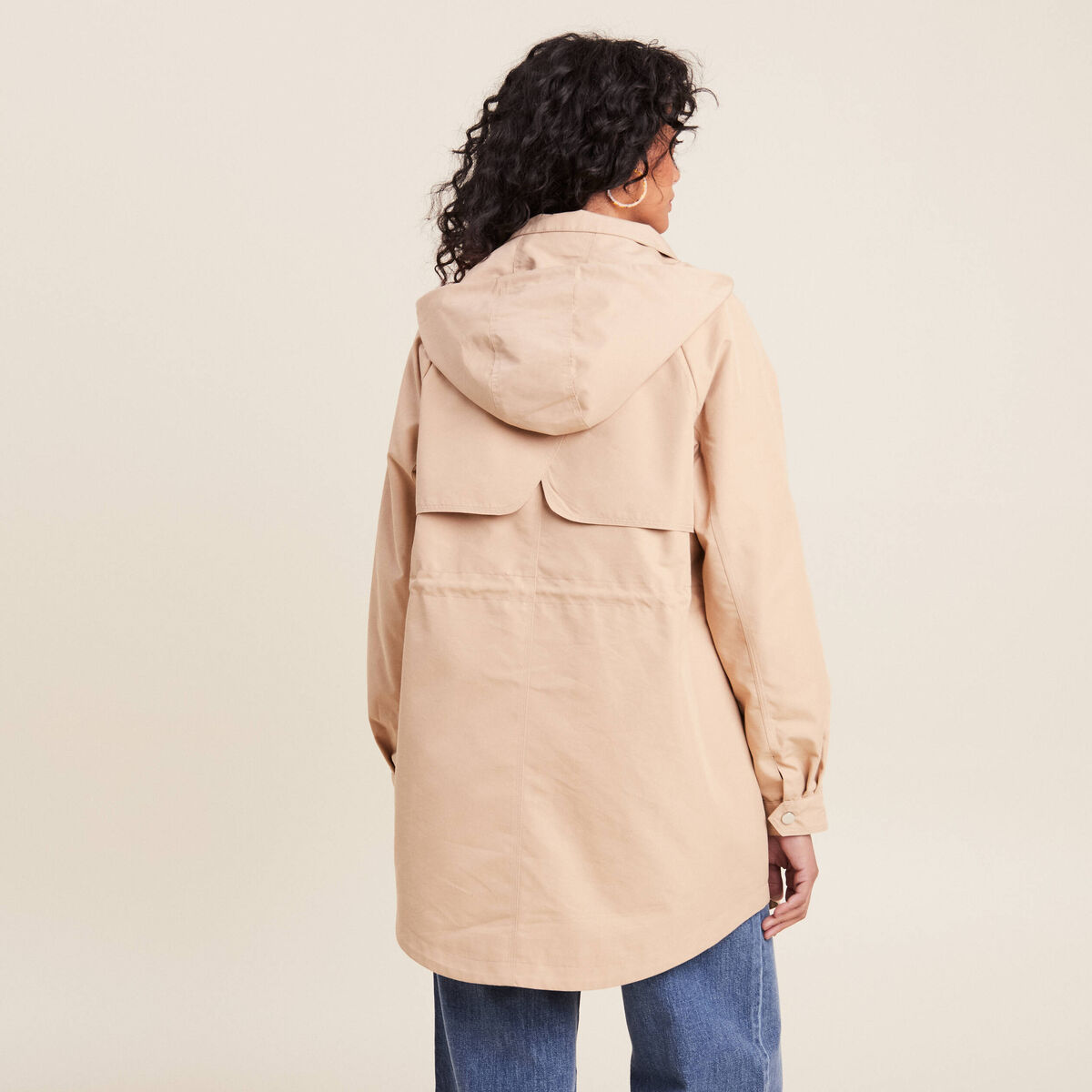 Parka d&eacute;perlante cintr&eacute;e &agrave; capuche beige femme
