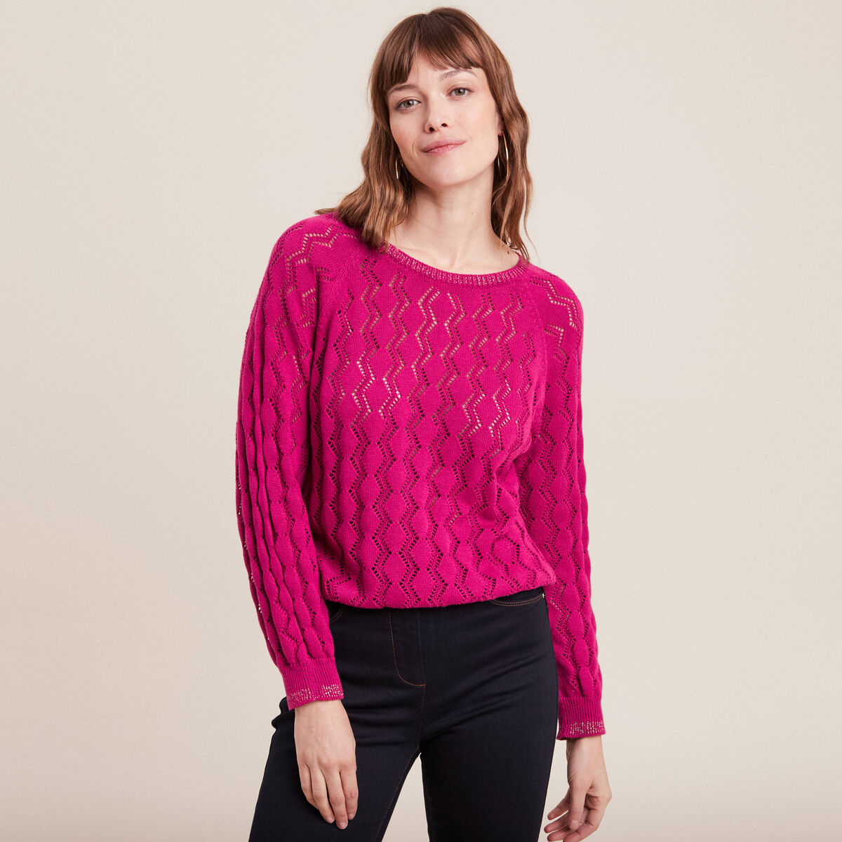 Pull confectionné en France rose fushia femme