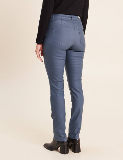 Pantalon enduit ajust&eacute; taille bascul&eacute;e bleu fonc&eacute; femme