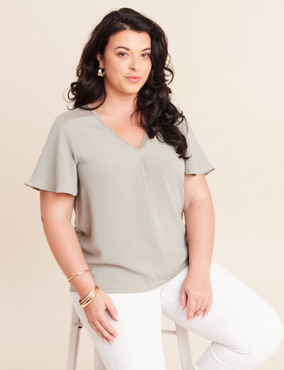 T-shirt bi-mati&egrave;re manches courtes vert clair femme