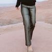 Pantalon enduit coupe large couleur argent femme