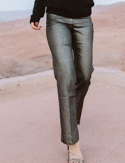 Pantalon enduit coupe large couleur argent femme
