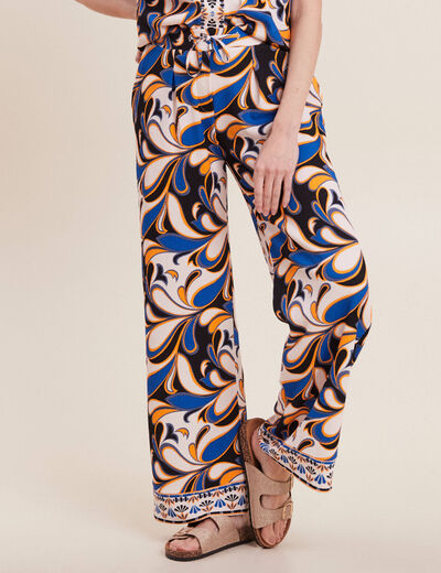 Pantalon large à coulisse bleu femme