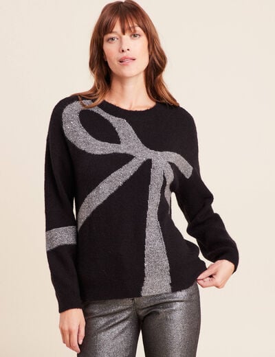 Pull col bateau manches longues noir femme
