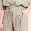 Pantalon fluide taille haute vert clair femme
