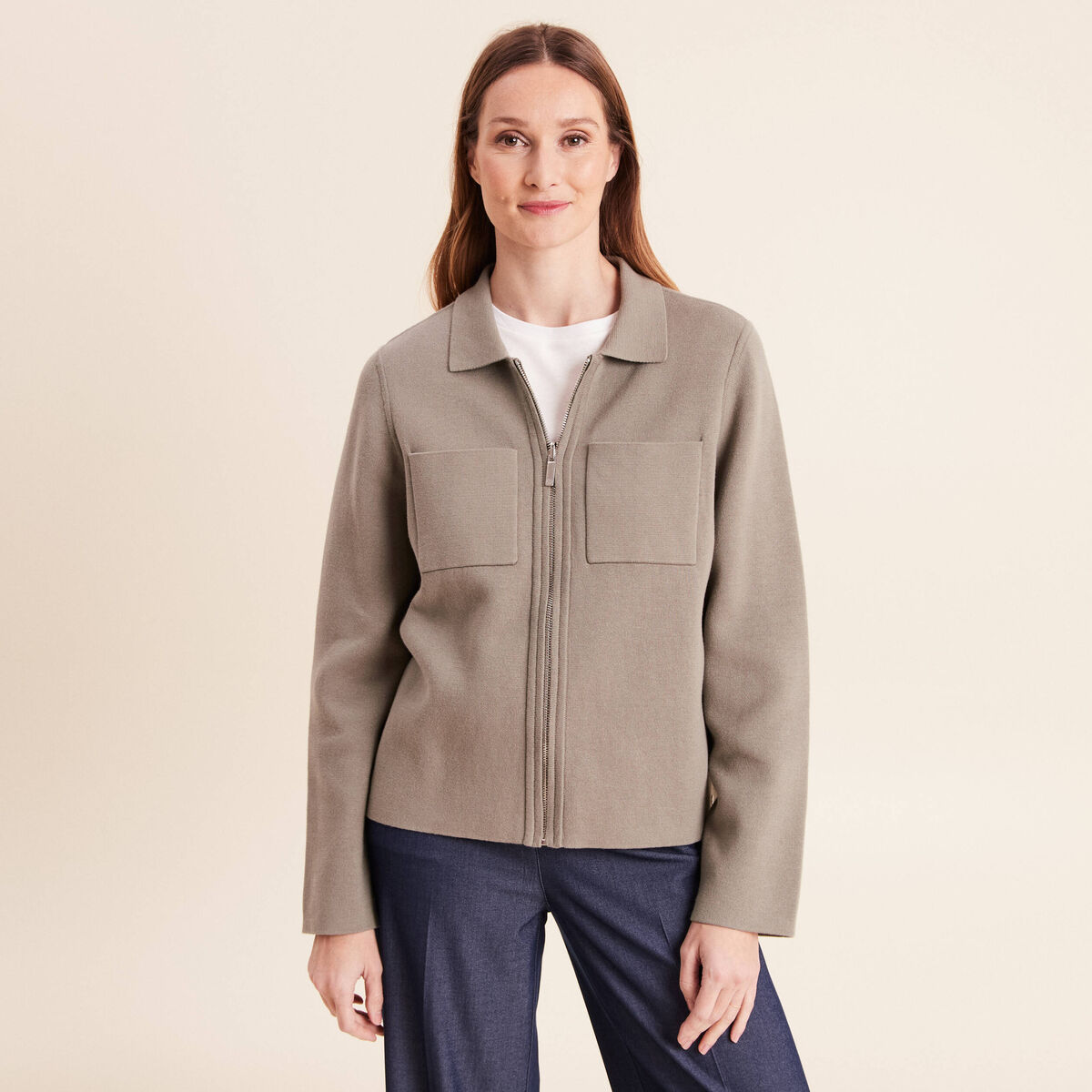Gilet r&eacute;versible manches longues vert femme
