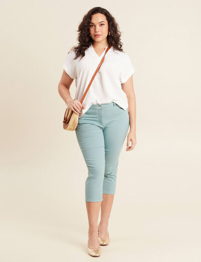 Pantacourt droit taille standard bleu canard femme