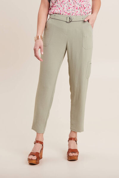 Pantalon flou ceinturé vert clair femme