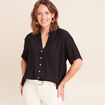 Chemise col chemise manches courtes noir femme