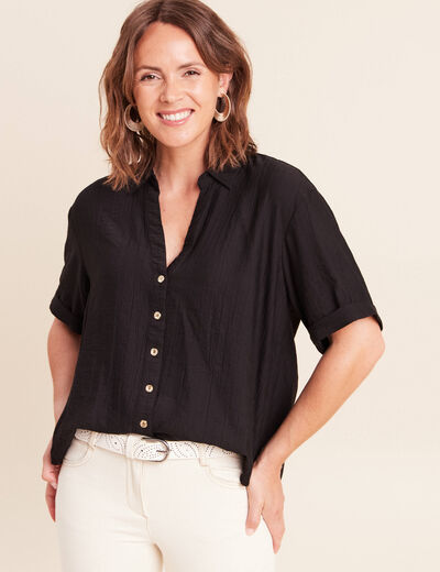 Chemise col chemise manches courtes noir femme