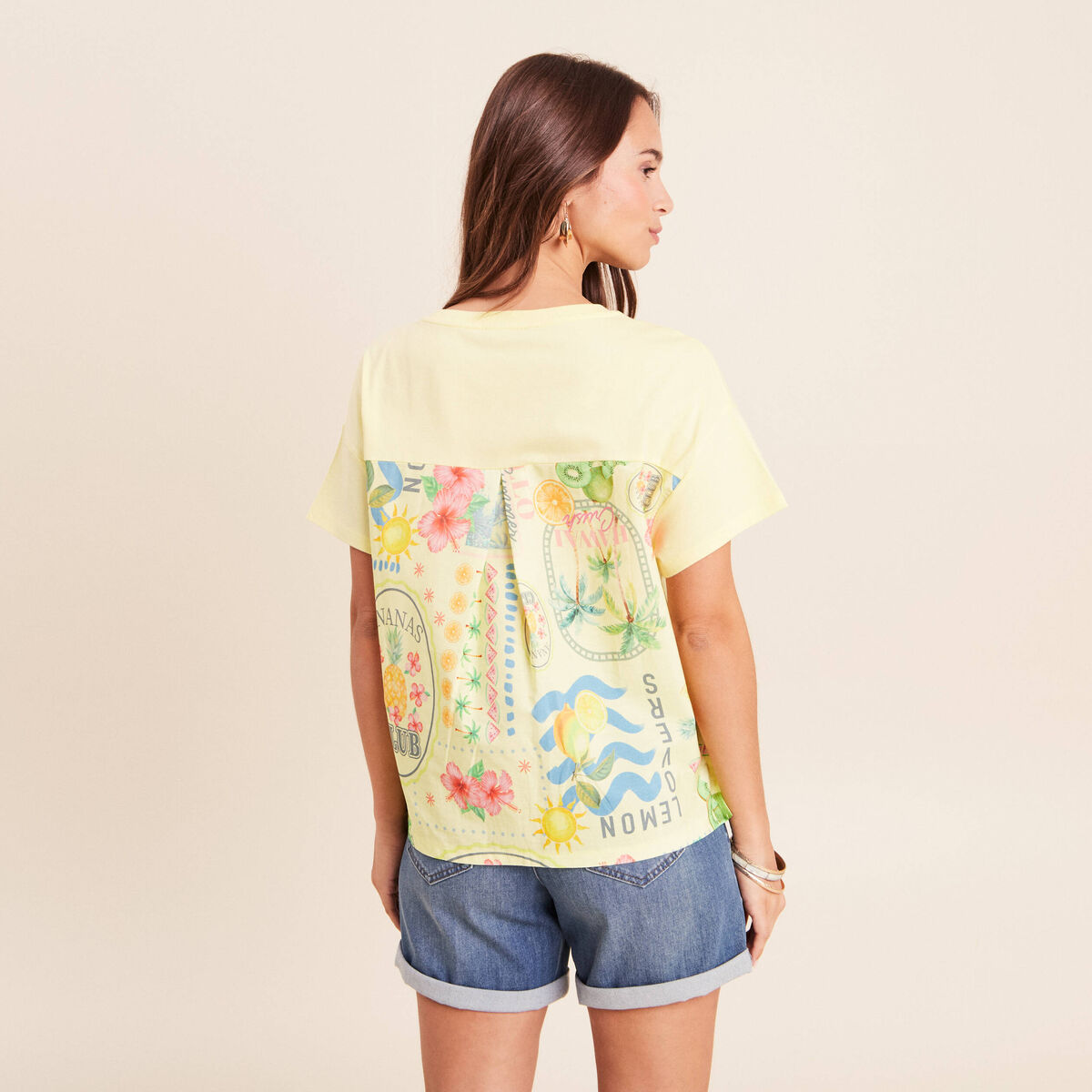 T-shirt droit manches courtes multicolore femme