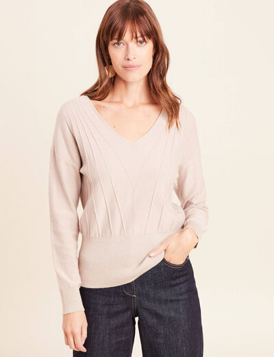 Pull col v manches longues brillant couleur or femme