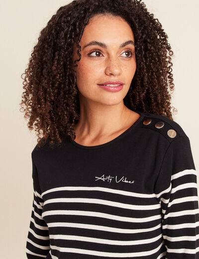 T-shirt broderie en coton noir femme
