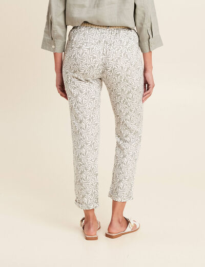 Pantalon coupe chino en lin vert kaki femme