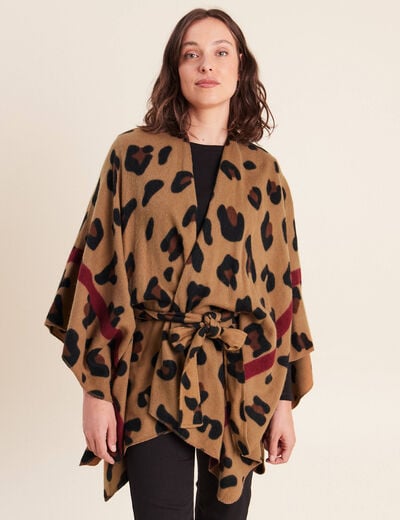 Poncho ceintur&eacute; taupe femme