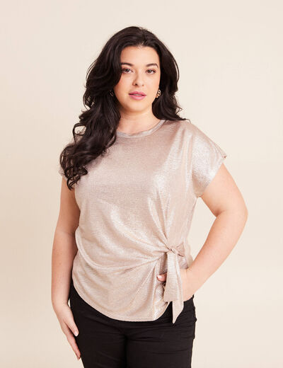 T-shirt manches courtes nou&eacute; couleur or femme